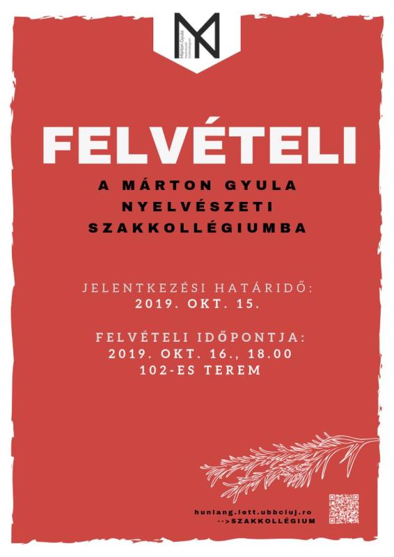 Felvételi a Márton Gyula Nyelvészeti Szakkollégiumba (2019--2020) Felvételi a Márton Gyula Nyelvészeti Szakkollégiumba (2019--2020)