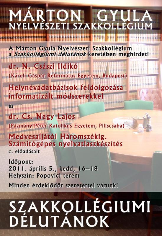 Szakkollégiumi délutánok – 2011. április Szakkollégiumi délutánok – 2011. április